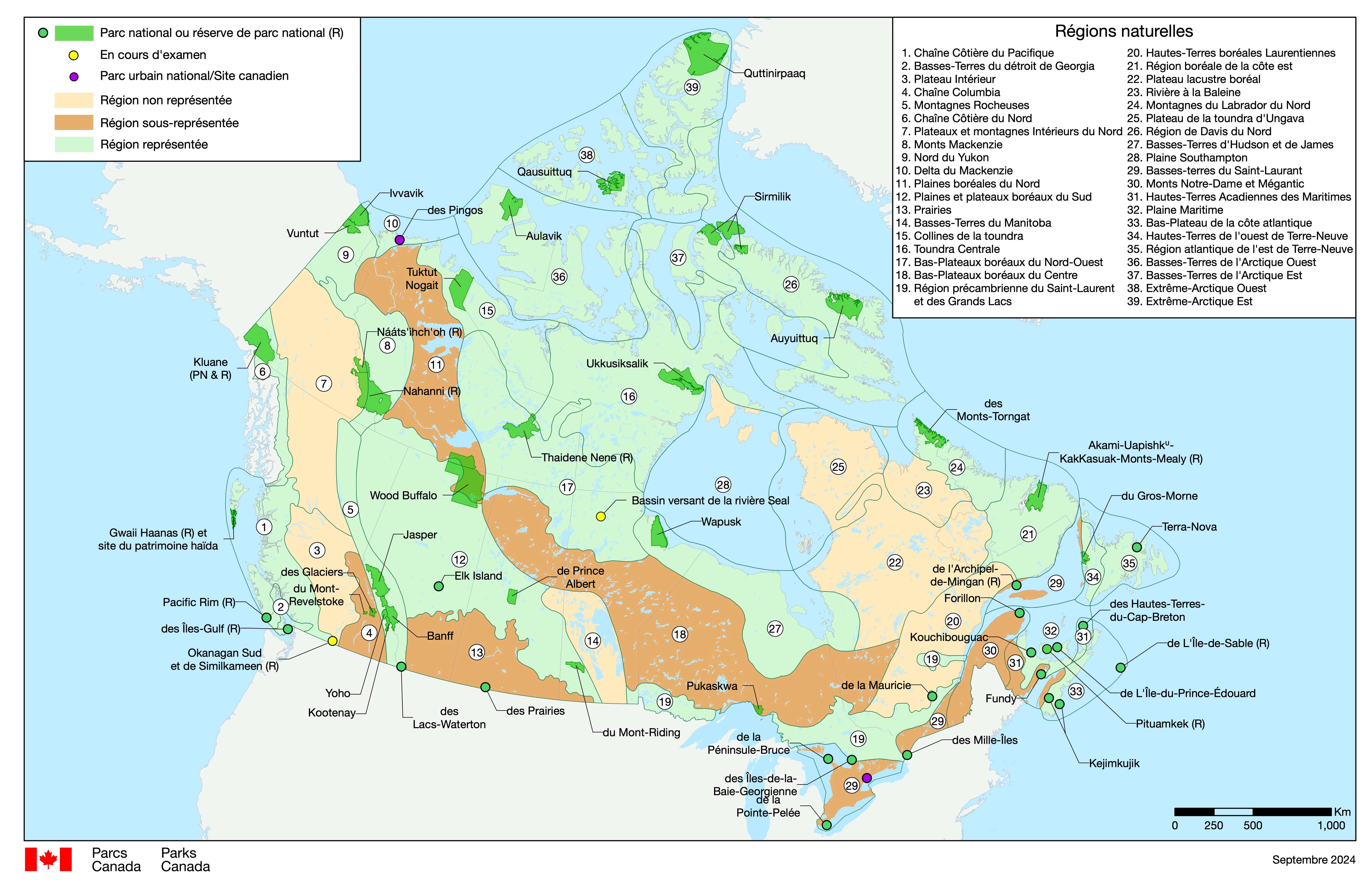 Carte des parcs nationaux du Canada