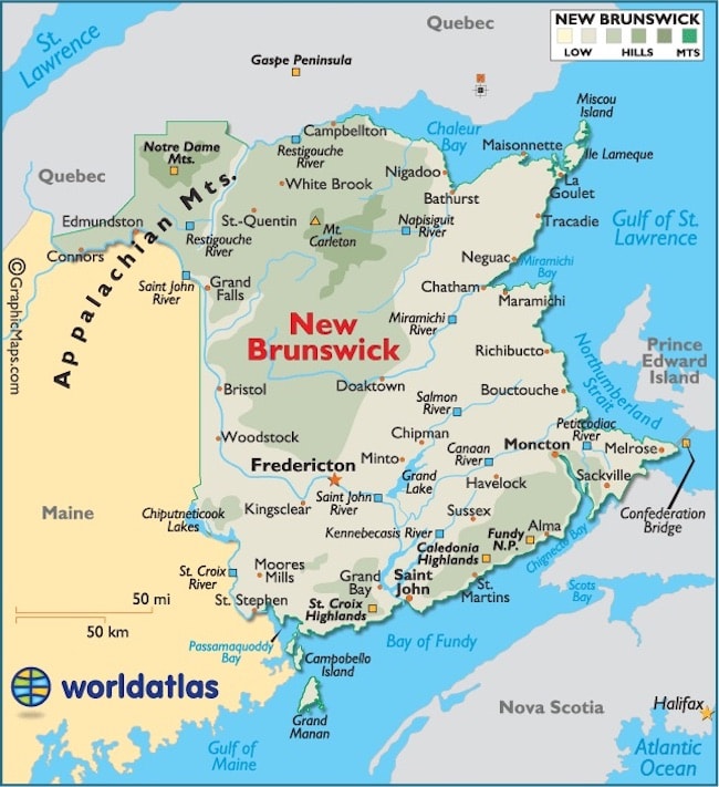 Nouveau Brunswick carte