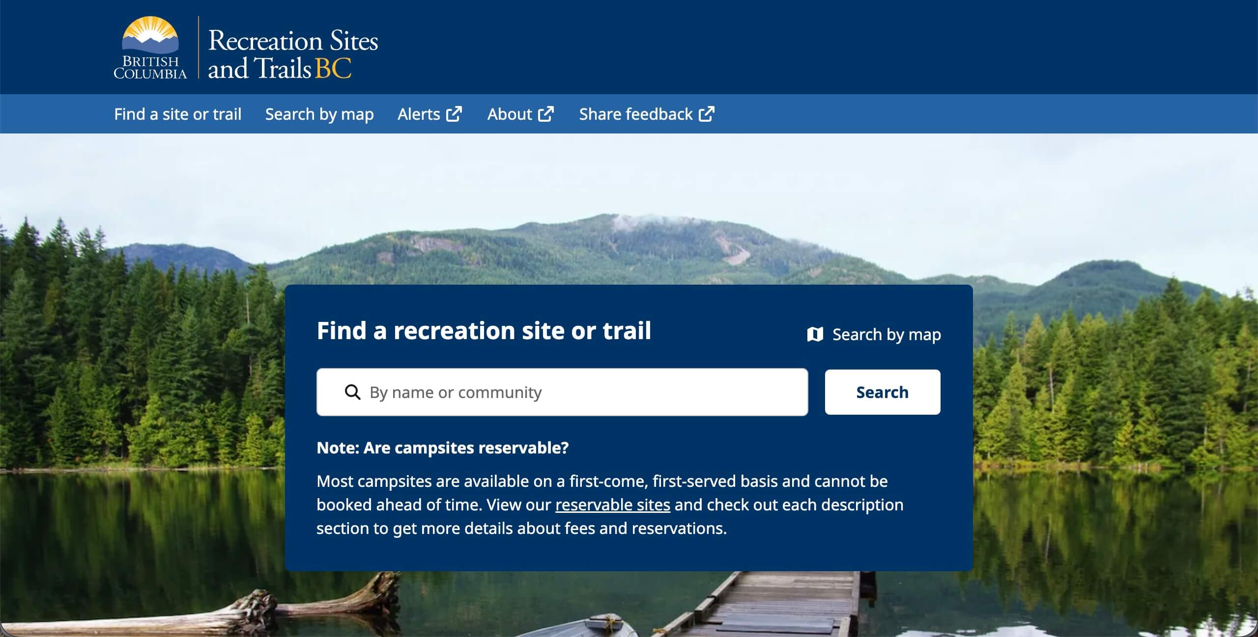 Page Recreation Sites and Trails BC pour trouver un site de camping