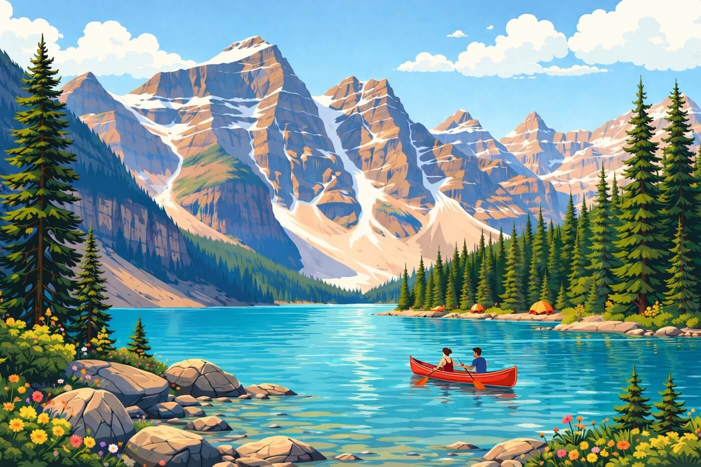 Lac turquoise et montagnes dans le parc national de Banff, au Canada