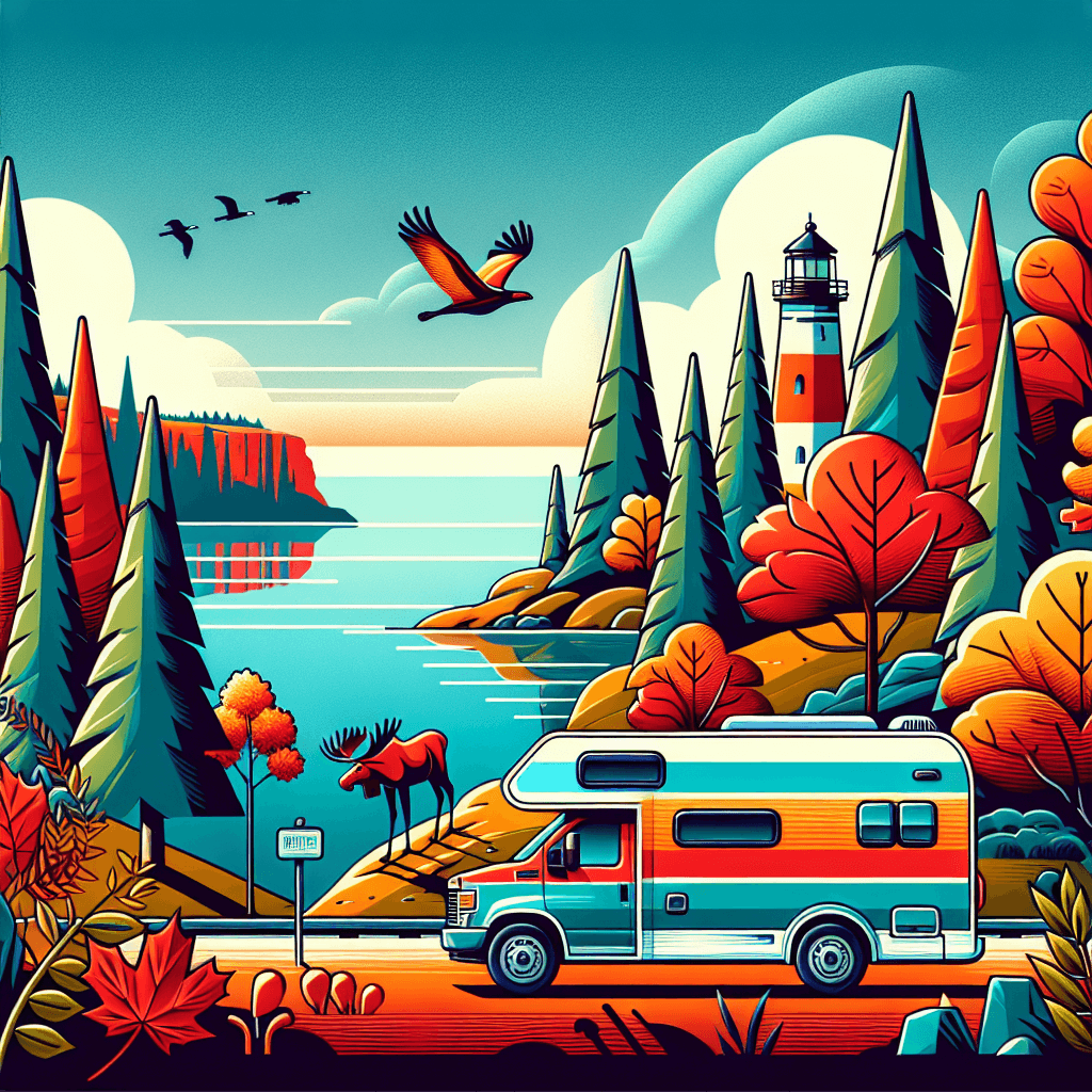camping car en Ontario, colorée, lac Superior, arbes d'érable, couple d'élans